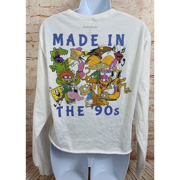 Nickelodeon Crop Shirt Sz M Made In The 90's White Sponge Bob Rugrats Tee Top - Picture 7 of 7